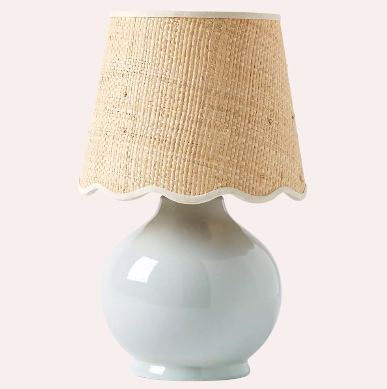 como petite blue rattan table lamp