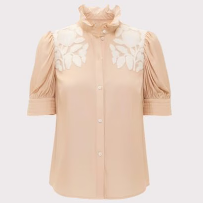 cream and tan blouse
