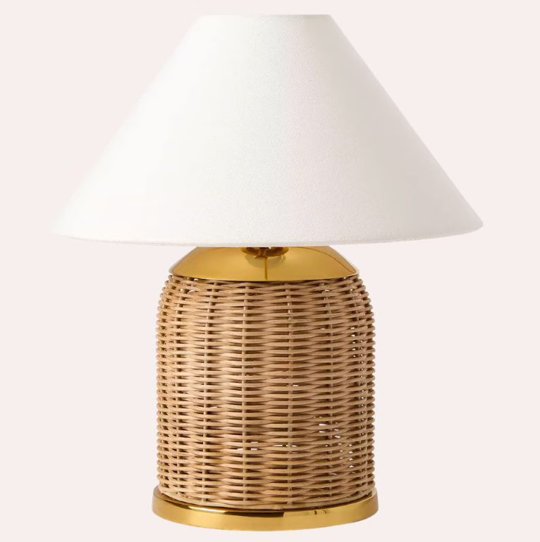 gold and wicker table lamp