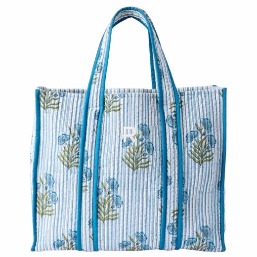 Block Print Oversized Tote Bag in Blue
