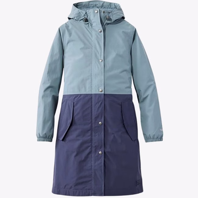 LL Bean blue color block long rain jacket