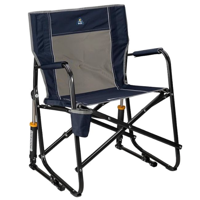 blue rocking camping chair