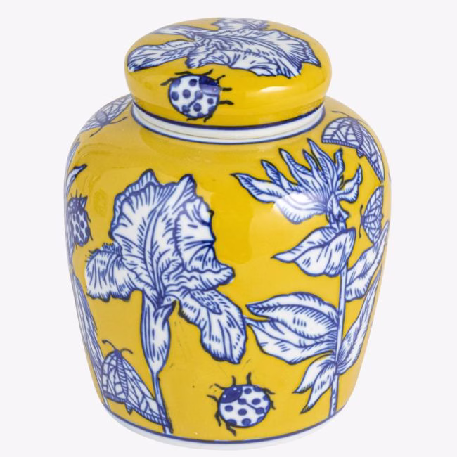 yellow and blue ginger jar