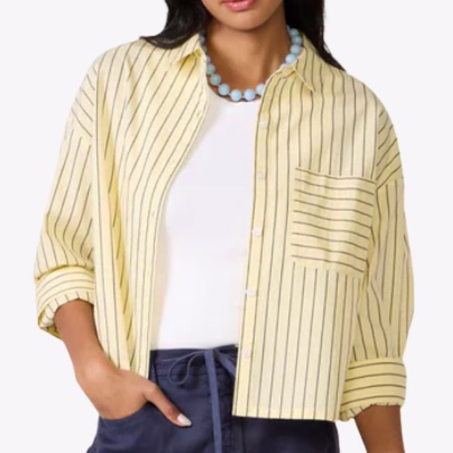yellow cropped button down