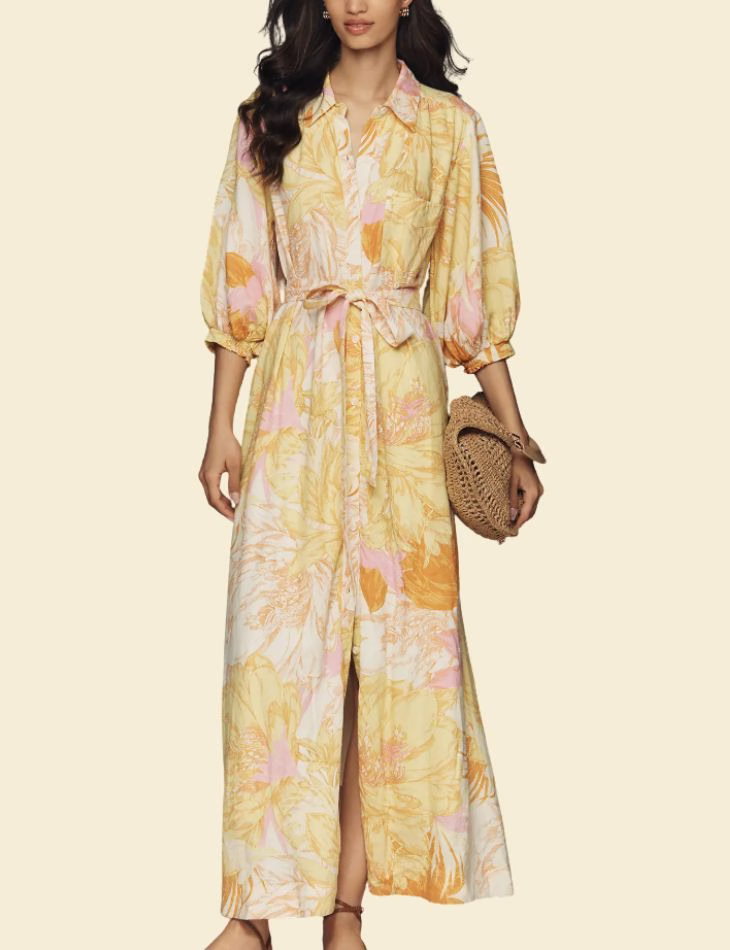 yellow print dress