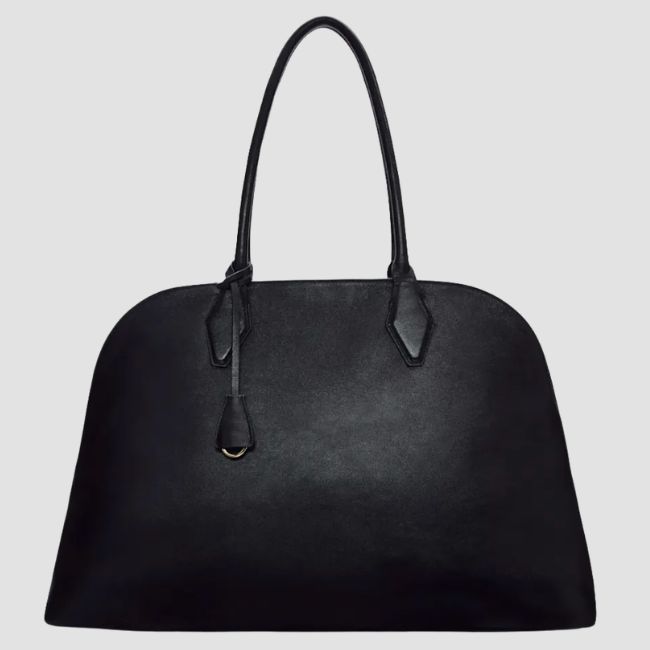 Black oversized leather tote for work