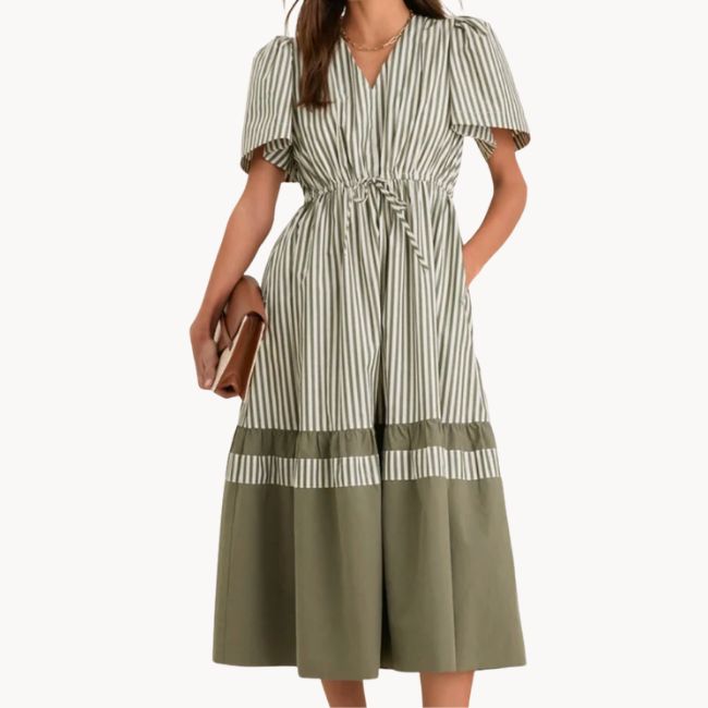Green stripe shirt dress
