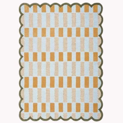 Hand Tufted Wool Area Rug with Checkers adn Scalloped Edge