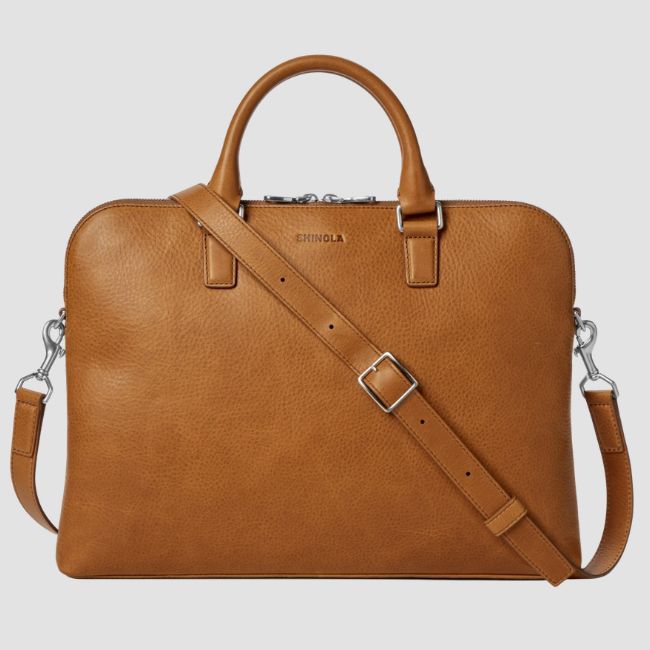 Shinola Tan Leather Briefcase Tote for Work