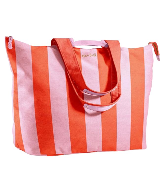 Striped Water Resistant Beach Bag
