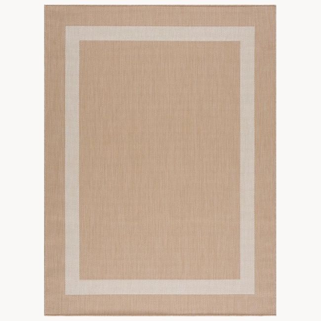 Tan Outdoor Rug with white Stripe