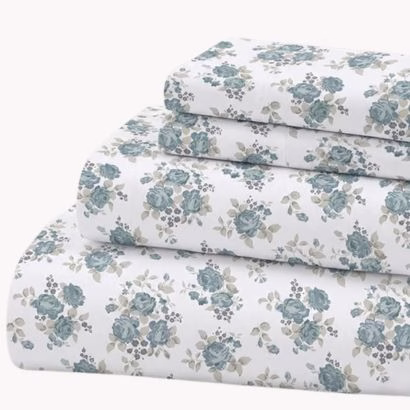blue floral queen size sheet set