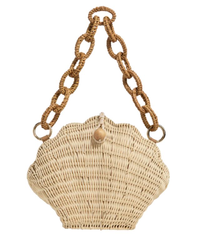clam shell wicker handbag purse