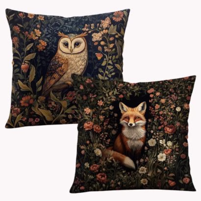 fox and owl pillow cover set