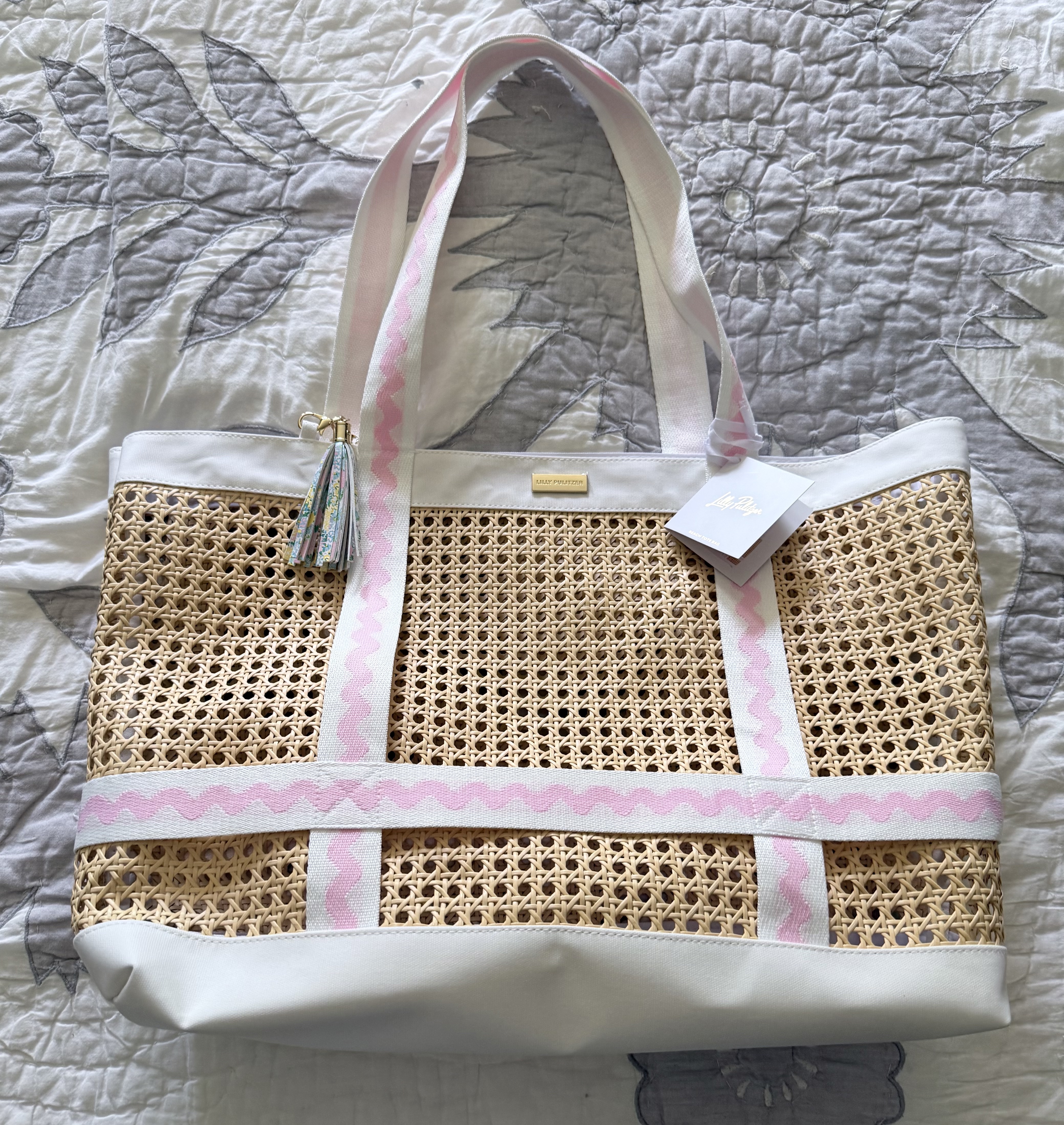 lily pulitzer rickrack woven waterproof beach tote
