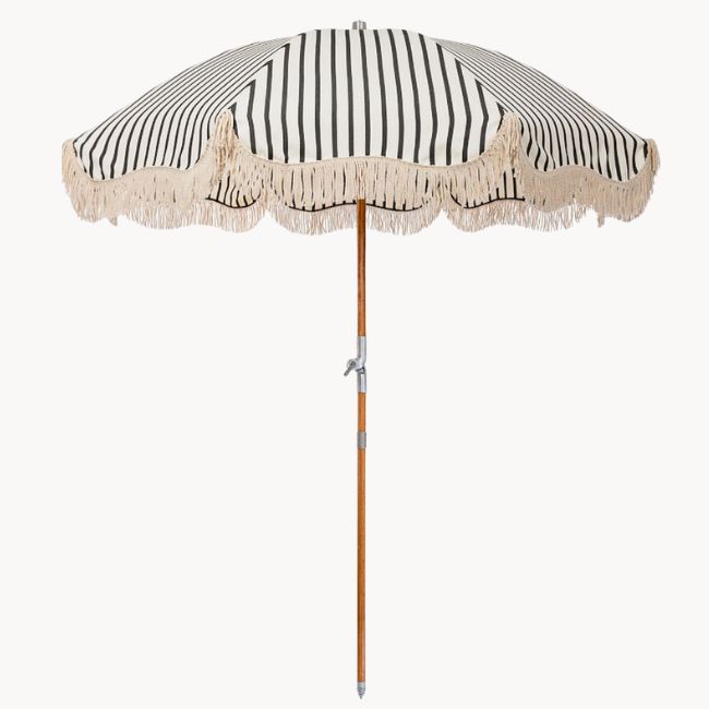 pottery barn st. tropez striped fringed beach umbrella