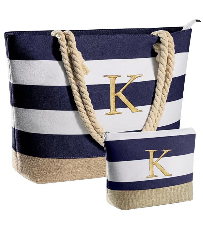 striped waterproof personalized beach bag