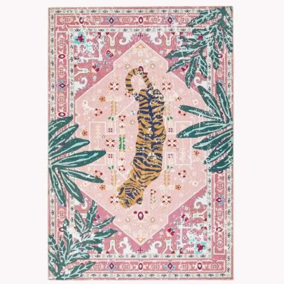 washable hippie boho rug with tiger and pink