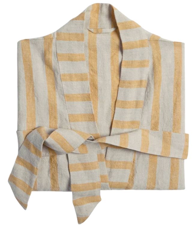 yellow striped linen robe