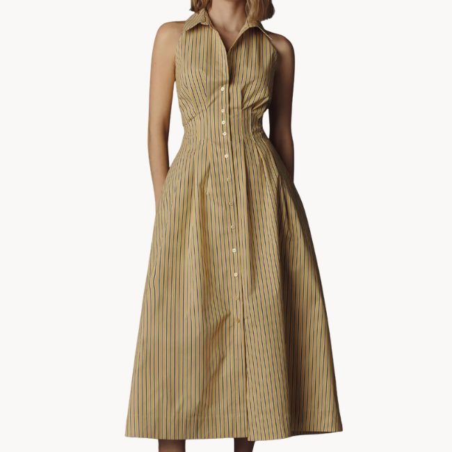 yellow striped maxi shirtdress for graduations