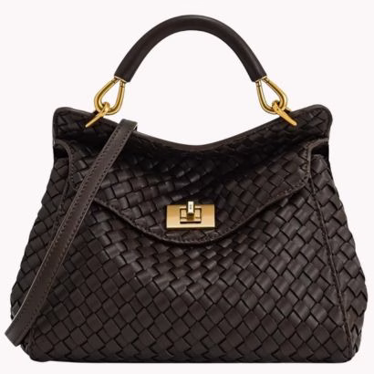 Black Woven Top Handle Leather Bag