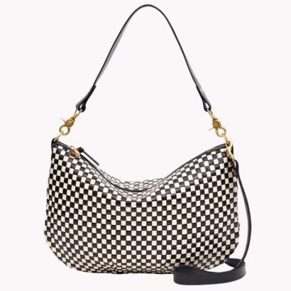Black and White Checked Woven Bag by Clare V.
