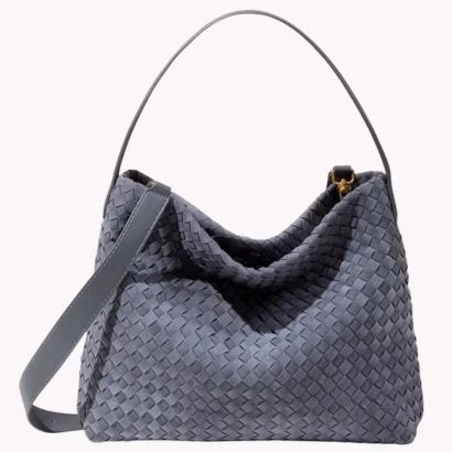 Blue Gray Woven Suede Shoulder Bag