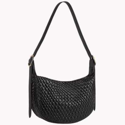 Clare V Lookalike Bag Black Vegan Leather Woven Shoulder Bag