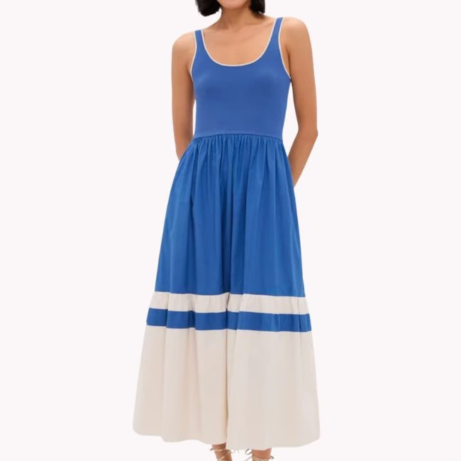 Coblat Blue and white sleeveless long dress
