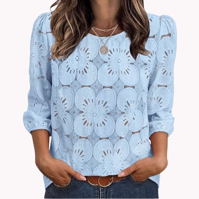Eyelet Light Blue Lace Summer Top