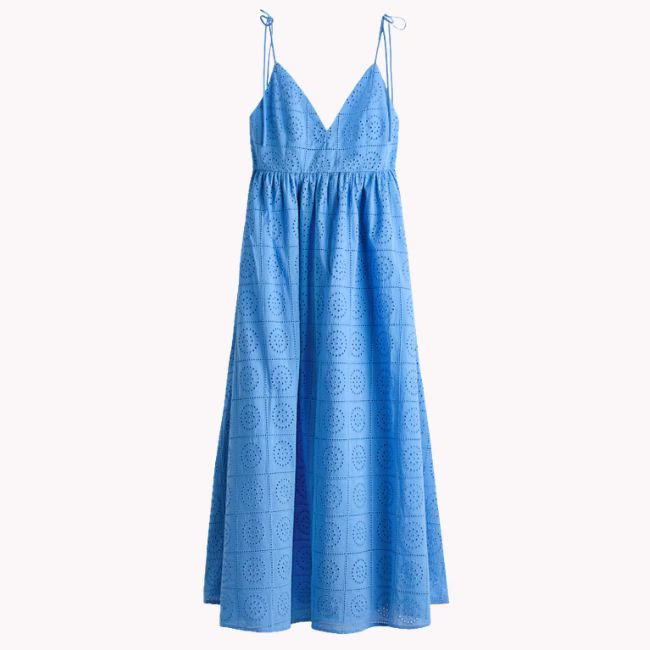 Eyelet Tie String Blue Long Summer Dress