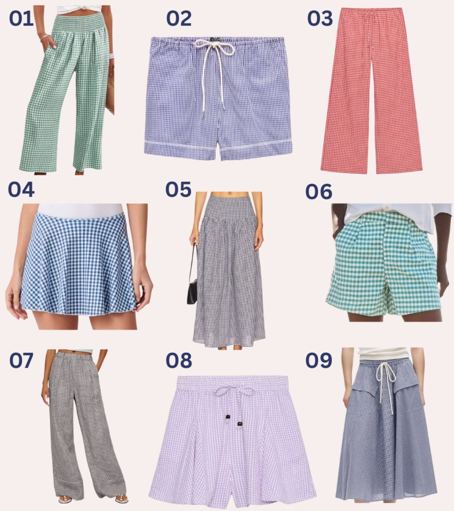 Gingham pants, skirts and shorts