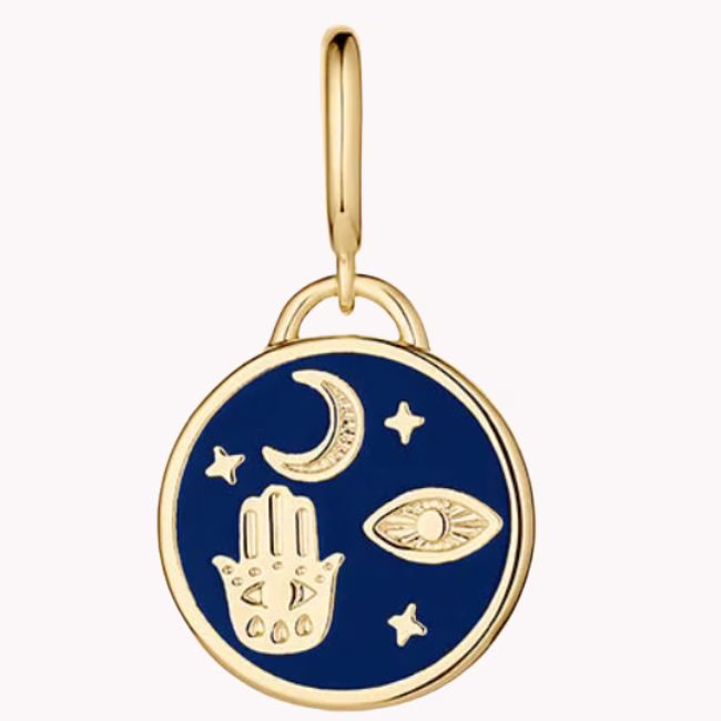 Gorjana blue and gold good vibes round charm