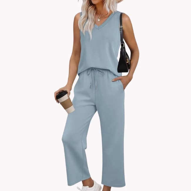 Light Blue Casual Two Piece Lounge Set