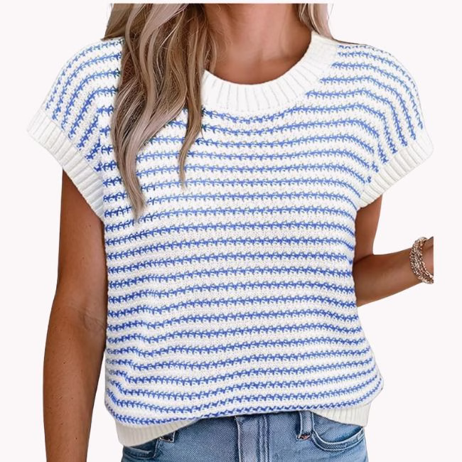 Lightweight Striped Cap Sleeve Summer Sweater