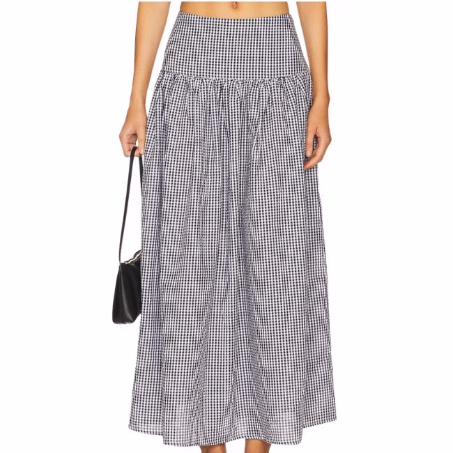 Long black and white gingham skirt
