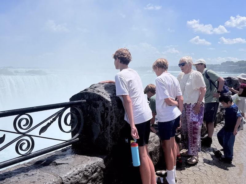 Kids and Grandma looking down at Niagara Falls
