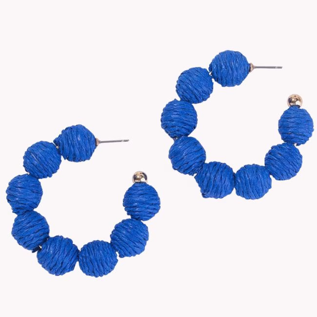Raffia Blue Hoop Earrings
