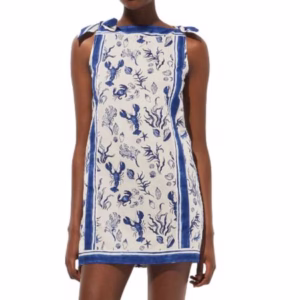 Sleeveless Mini Dress blue and white with sea motif