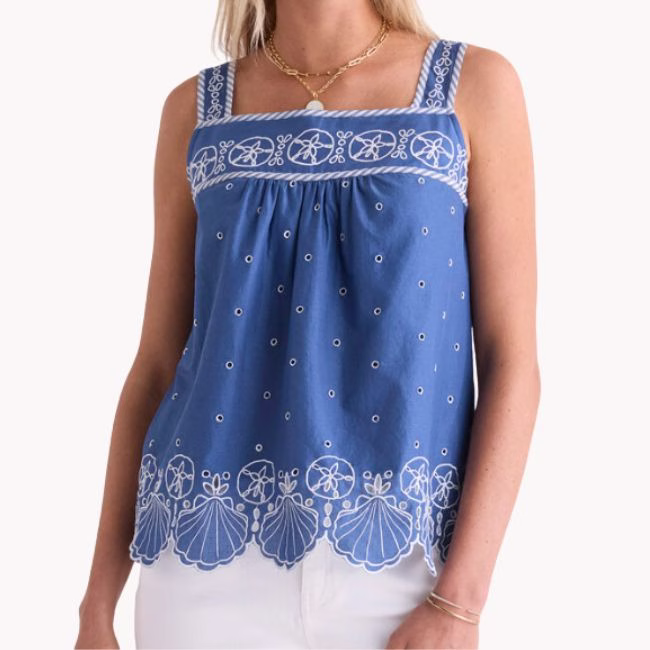 Vineyard Vines Blue Sleeveless Embroidered Eyelet Top