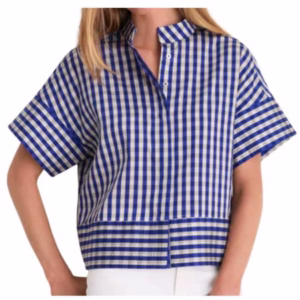 blue and white gingham top