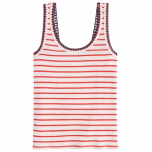 blue and white striped tank top with blue trim