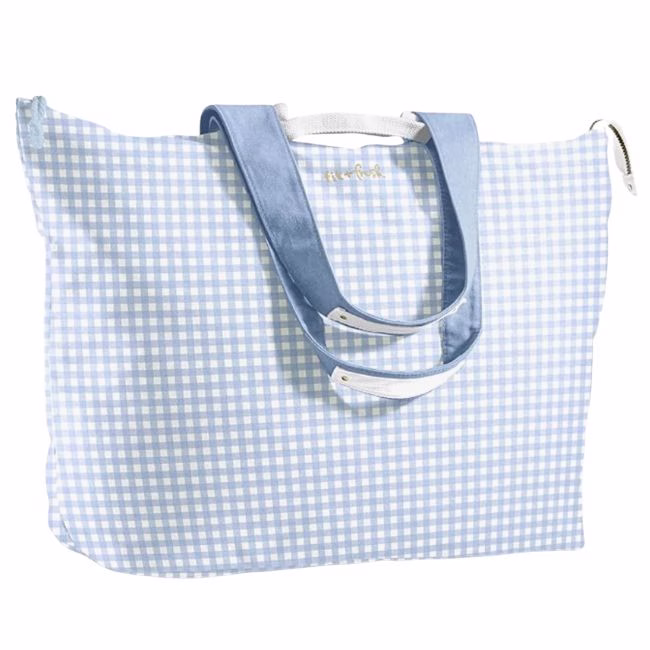 blue gingham beach tote