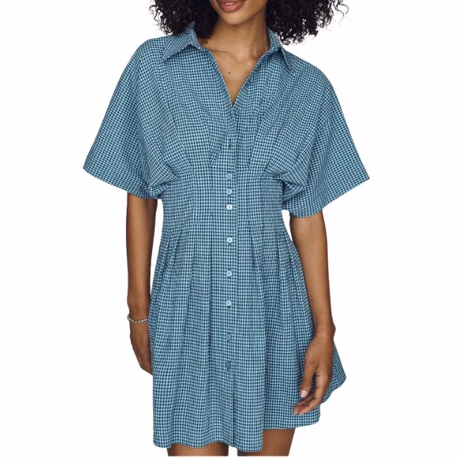 blue gingham shirt dress