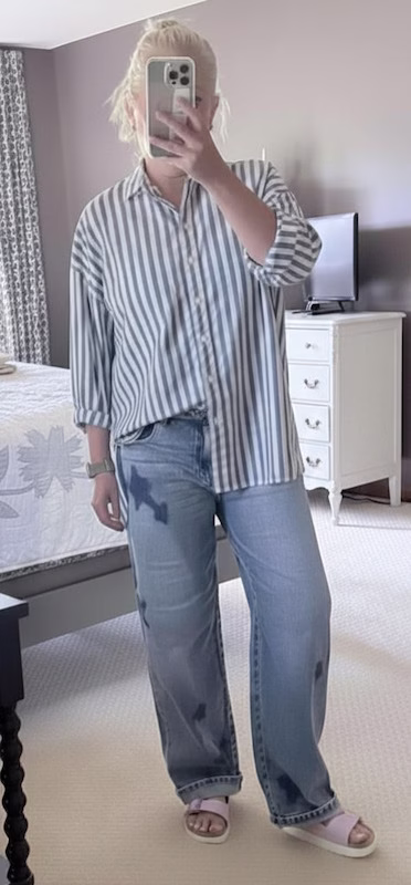 blue star jeans and blue stripe top