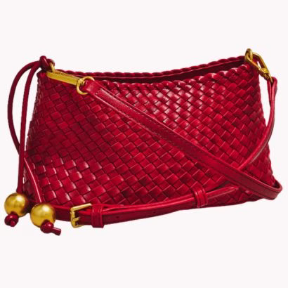 bright red woven leather shoulder bag that is a Clare V. dupe