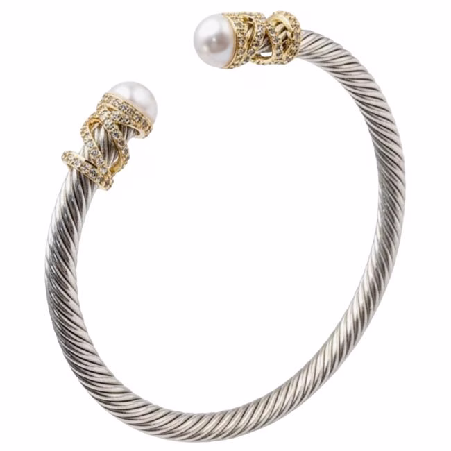 cable rope sliver and gold pearl braclet david yurman style