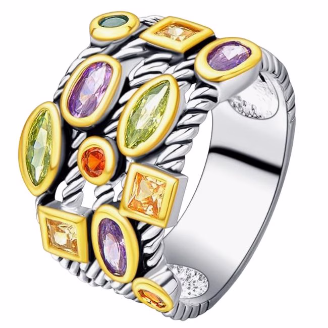 cable station jeweled two tone thick ring david yurman dupe