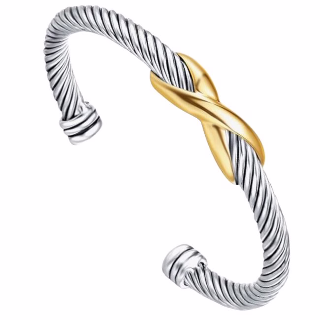 cable twist silver and gold bracelet david yurman dupe