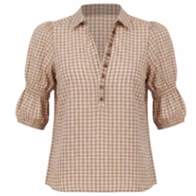light brown balloon sleeve gingham top